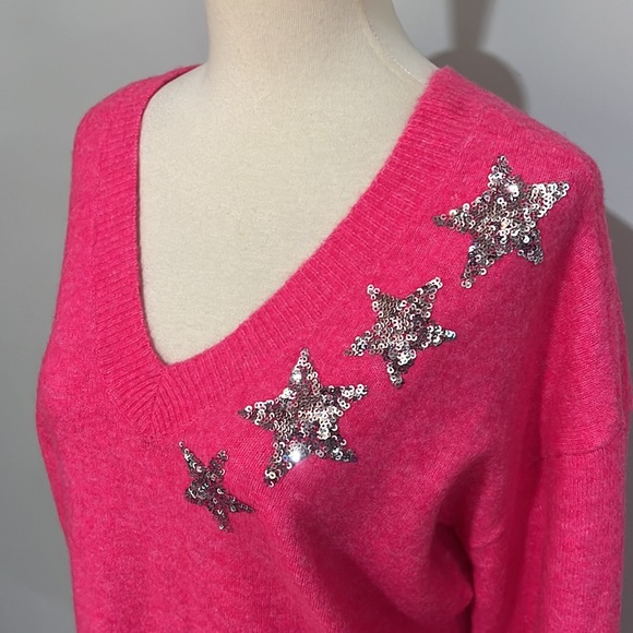 LOFT shimmer Star v neck wool blend sweater women’s sz M - Picture 2 of 10